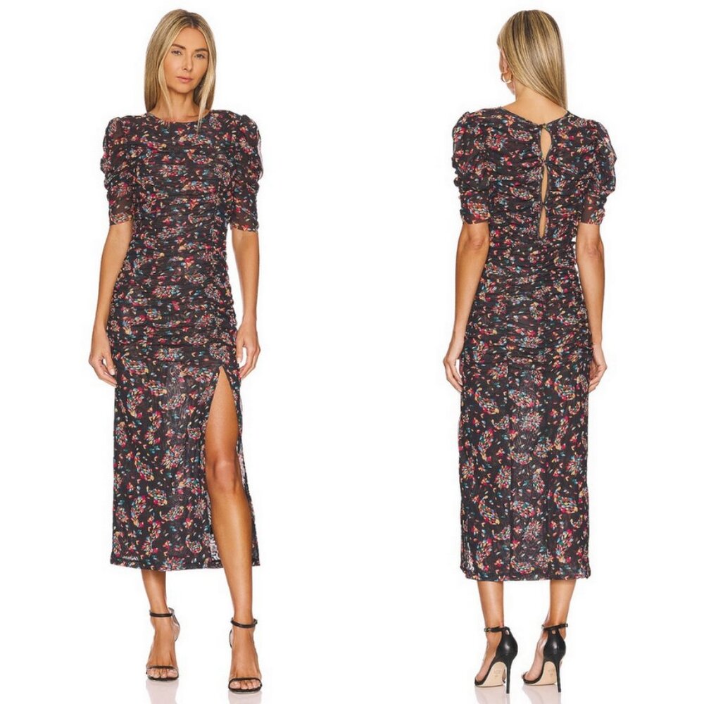 Free People Floral Midi Dress - Black and Pink